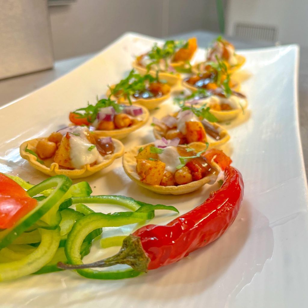 Asian Wedding Catering 24 Plated canape-style appetizers served at an Asian wedding catering event