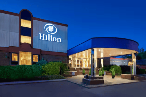 Hilton Watford (hotel) 1 Hilton hotel exterior illuminated at dusk