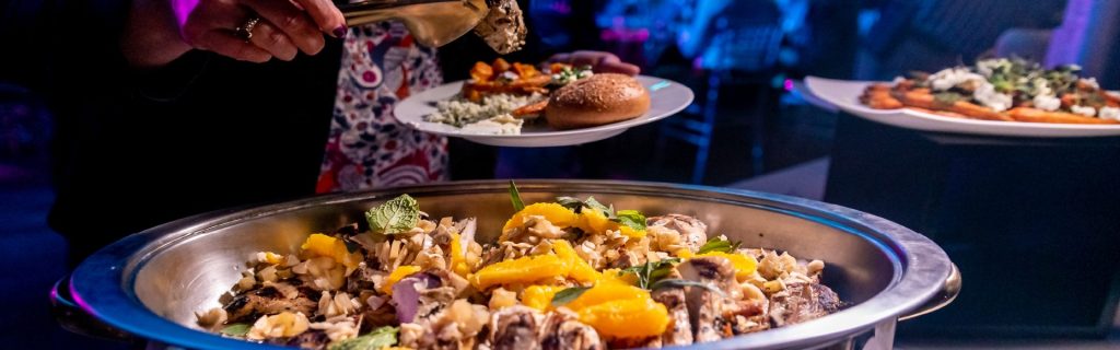 Home 5 Wide buffet spread of rice, curry and grilled meat dishes served at an Ummah Catering event