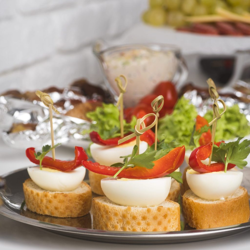 Corporate Event 6 Close-up of fresh bruschetta canapes prepared for a corporate catering event