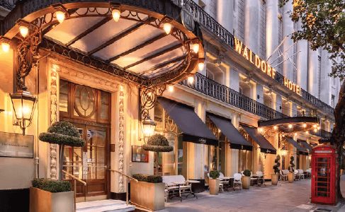 Wedding venue hotel entrance with a covered canopy walkway
